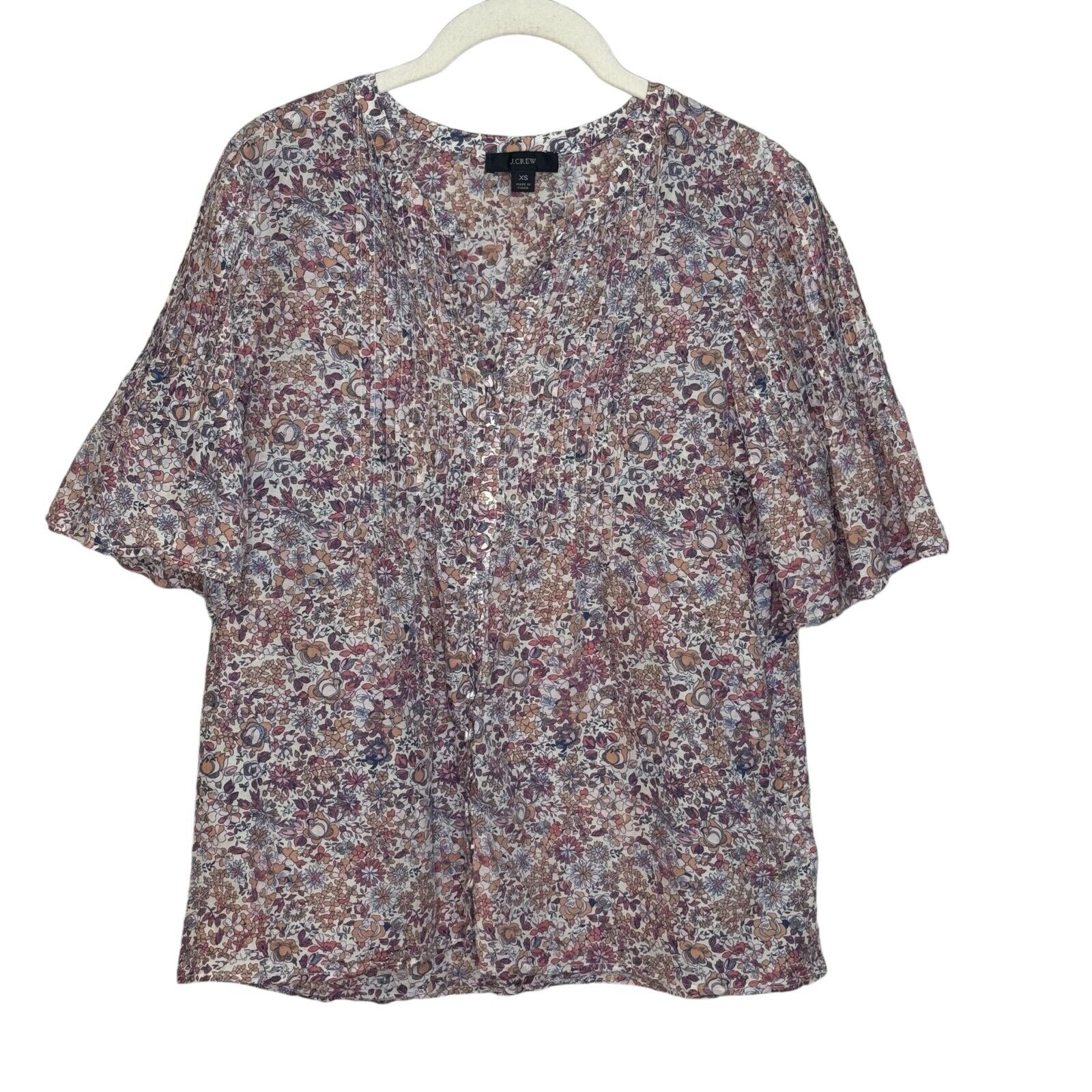 J. Crew Silk Cotton Voile Pintuck Top Blouse in Blooming Floral Size XS