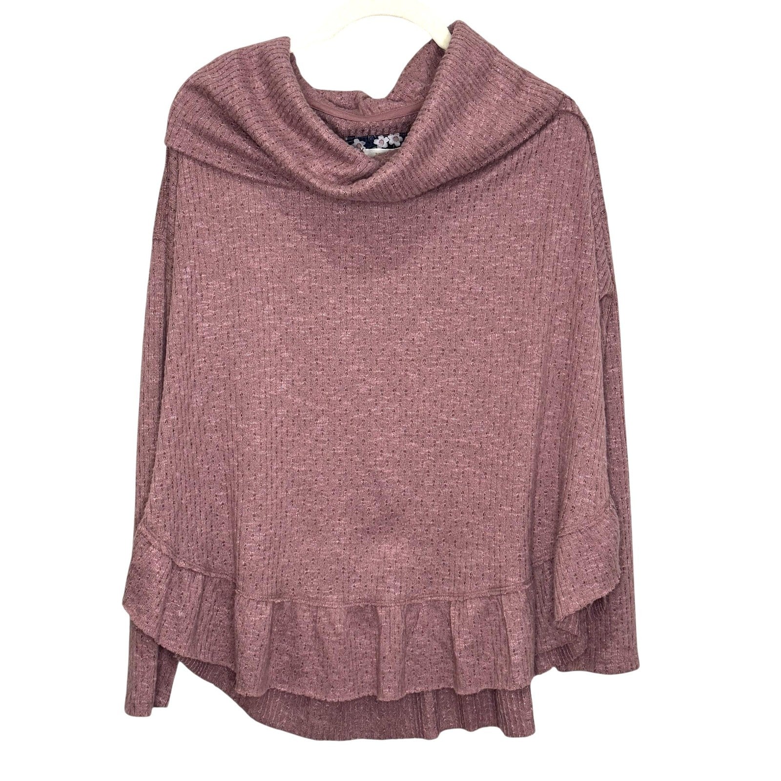 Maeve by Anthropologie Sweater Womens Small Mauve Cowl Neck Ruffle Hem Pullover