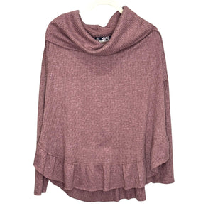 Maeve by Anthropologie Sweater Womens Small Mauve Cowl Neck Ruffle Hem Pullover