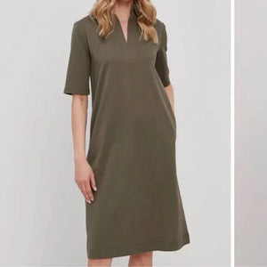 MaxMara Leisure Olive Green Enfasi Cotton Jersey Pique Polo Dress Size XL