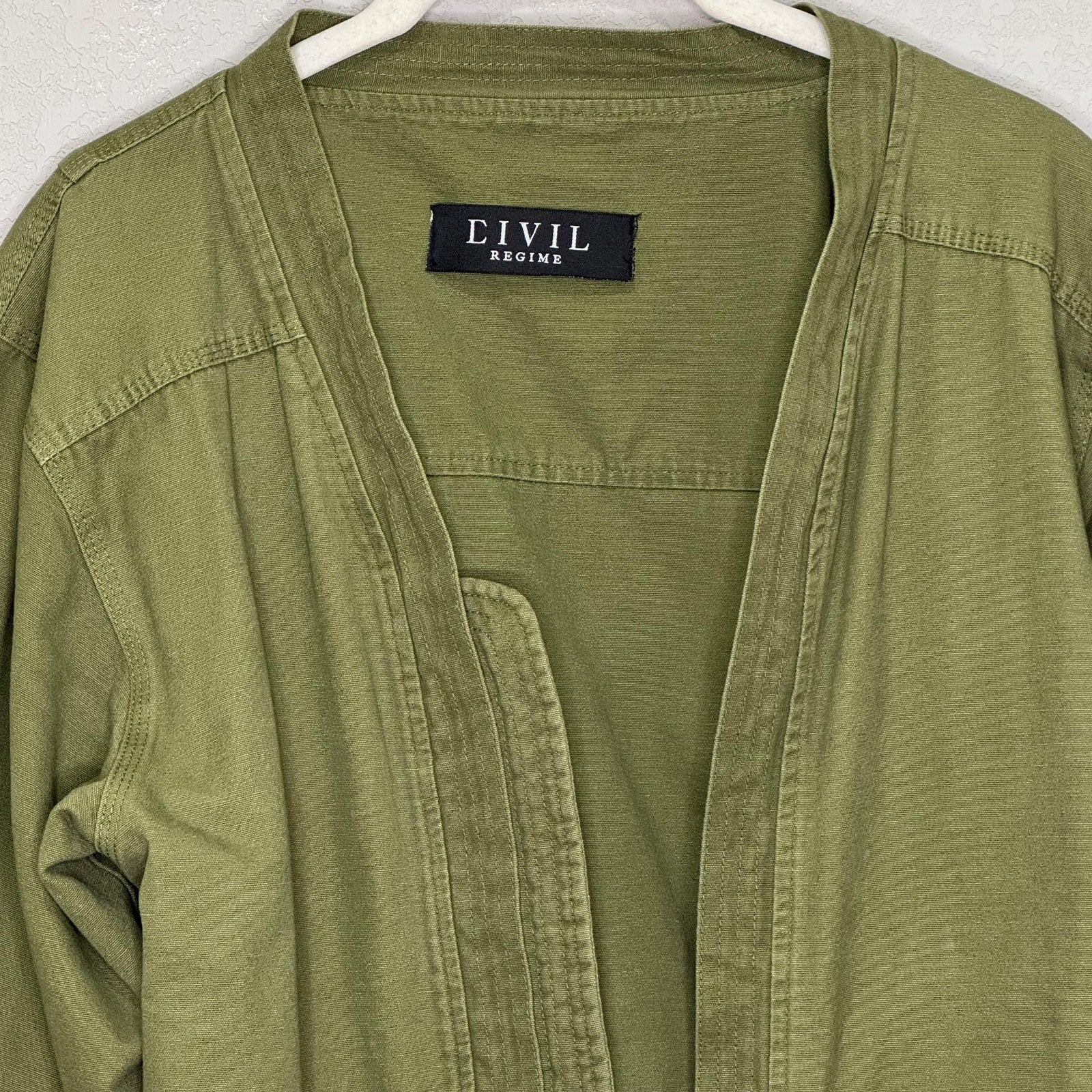 Civil Regime Jacket Womens Medium Green Embroidered Utility Open Front Pockets