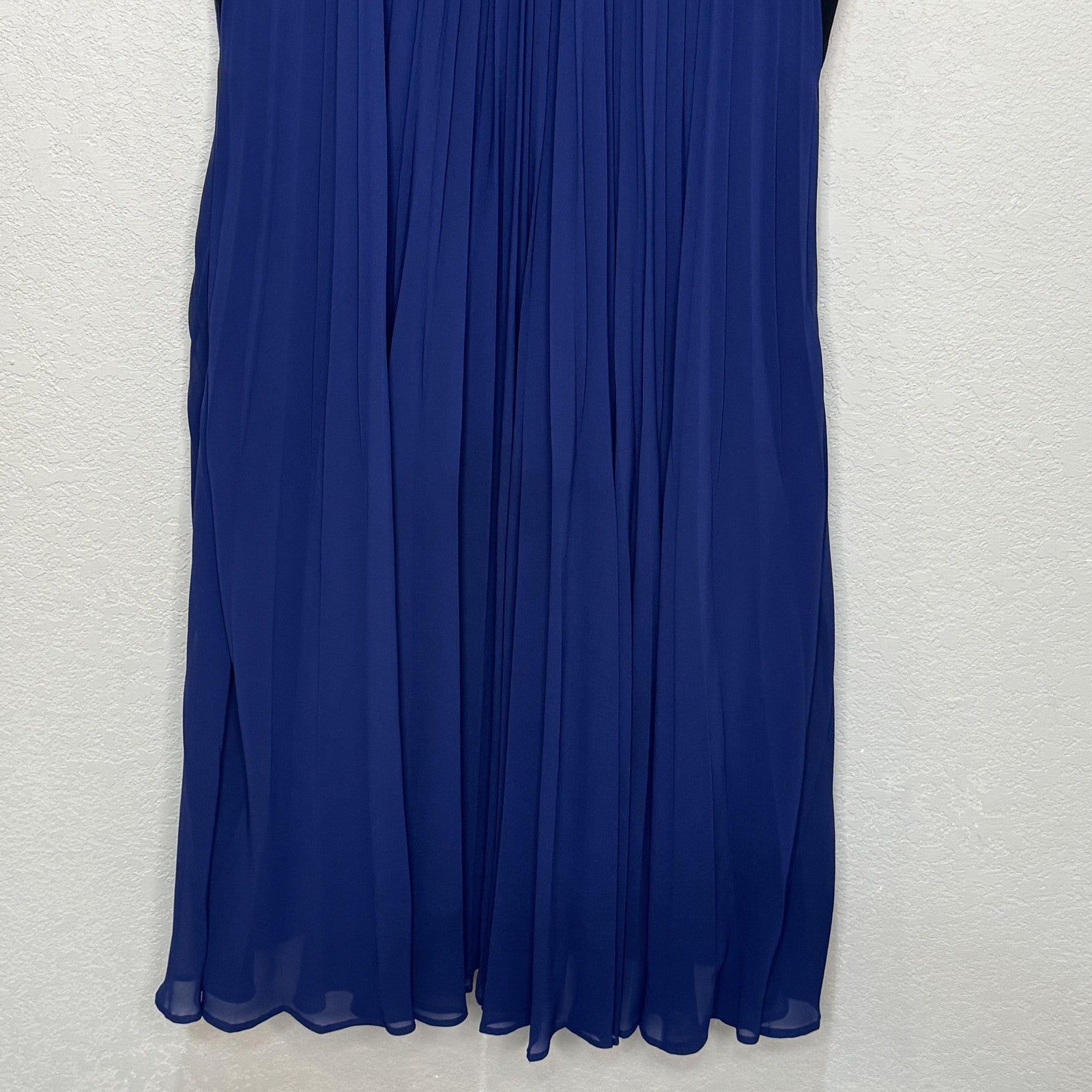 Escada Dress Womens 40 Blue Black Pleated Midi Sleeveless A-Line Elegant Formal