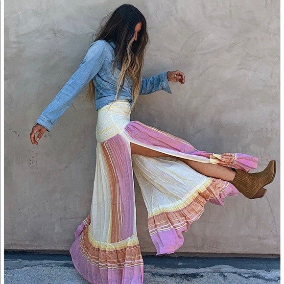 Jen's Pirate Booty Skirt Size Small Carnival Lia Maxi Boho Tiered Striped India
