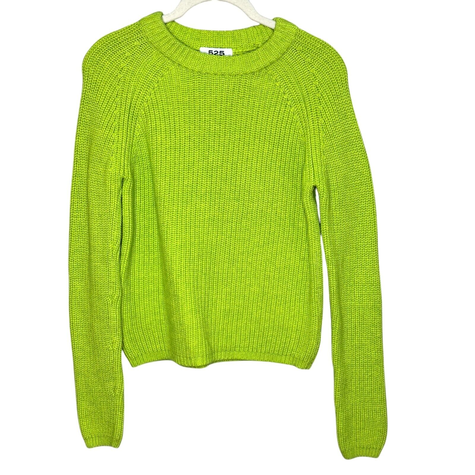 525 Jane Sweater Size Small Citron Bright Lime Green 100% Cotton Rib Crewneck