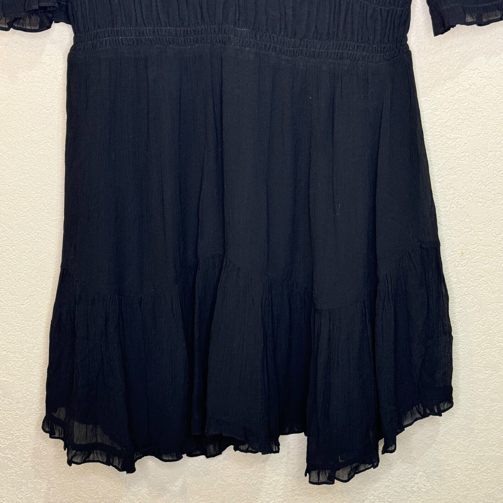 AllSaints NEW Black Ruffle Elastic Waist V-Neck A-Line Via Dress Size 6 $229