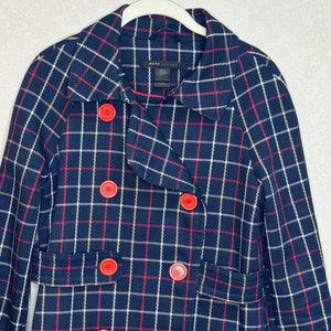 Marc Jacobs 2003 Double Breasted Blue Plaid Wool Coat Red Buttons Size XS/S