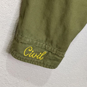 Civil Regime Jacket Womens Medium Green Embroidered Utility Open Front Pockets
