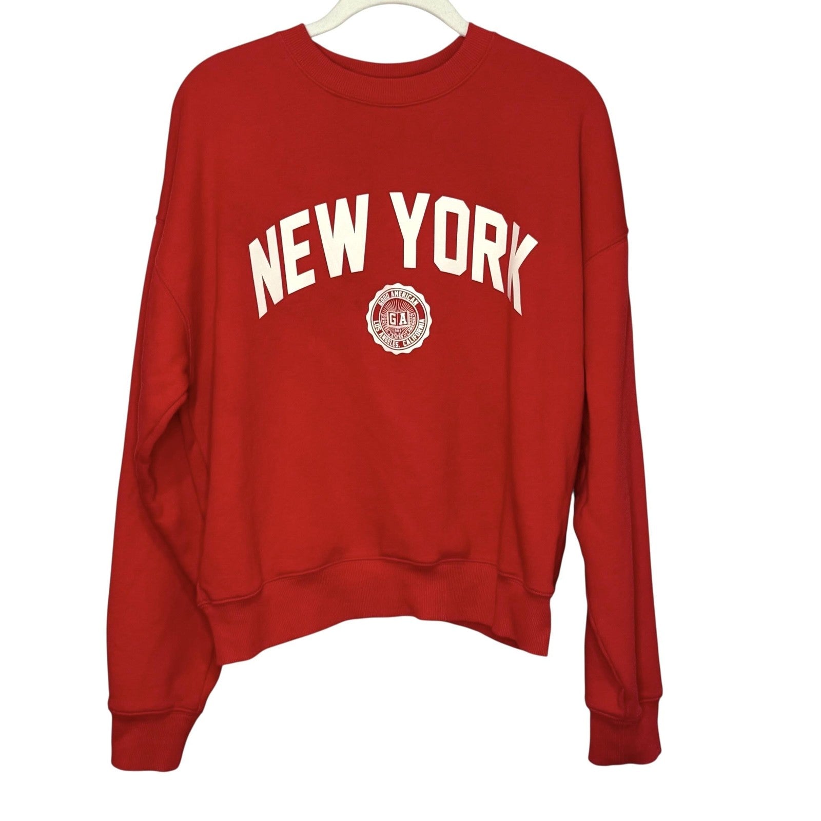 Good American Sweatshirt Womens Medium Red New York Graphic Crewneck Pullover