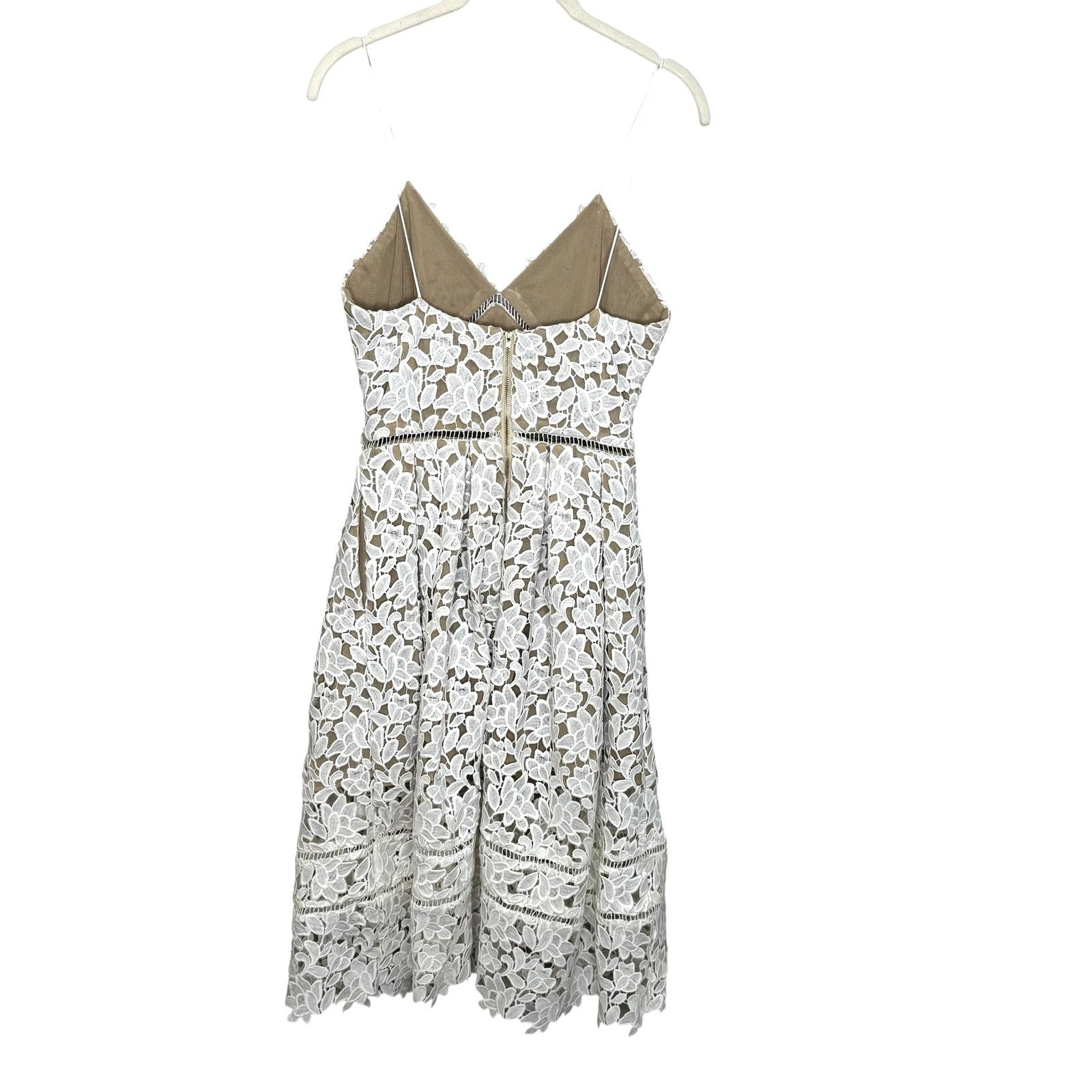 Self-Portrait Dress Womens US 4 White Lace Floral Midi Fit Flare Cocktail Party