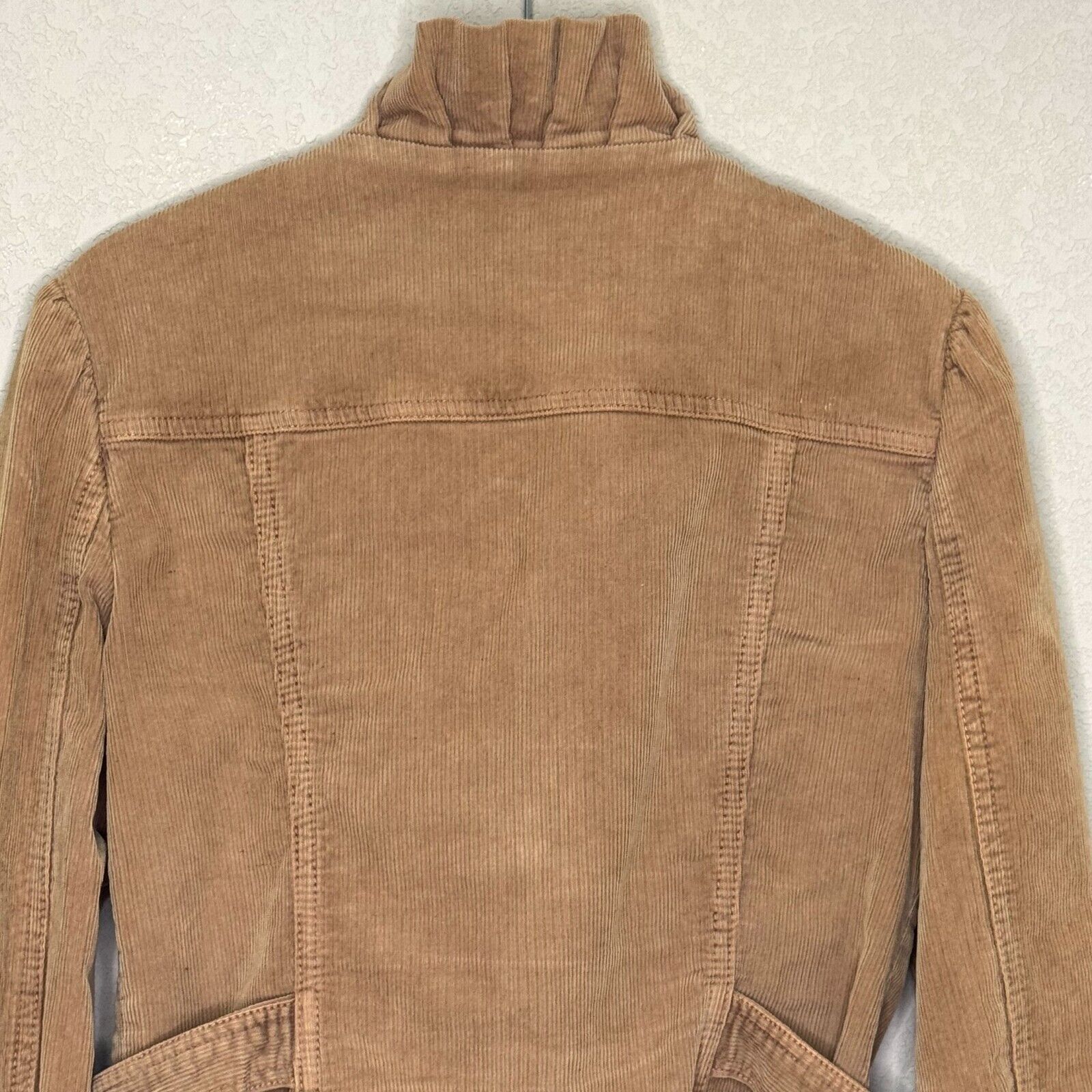 Hudson Jeans Corduroy Jacket Size Medium Tan Ruffle Collar Double Breasted