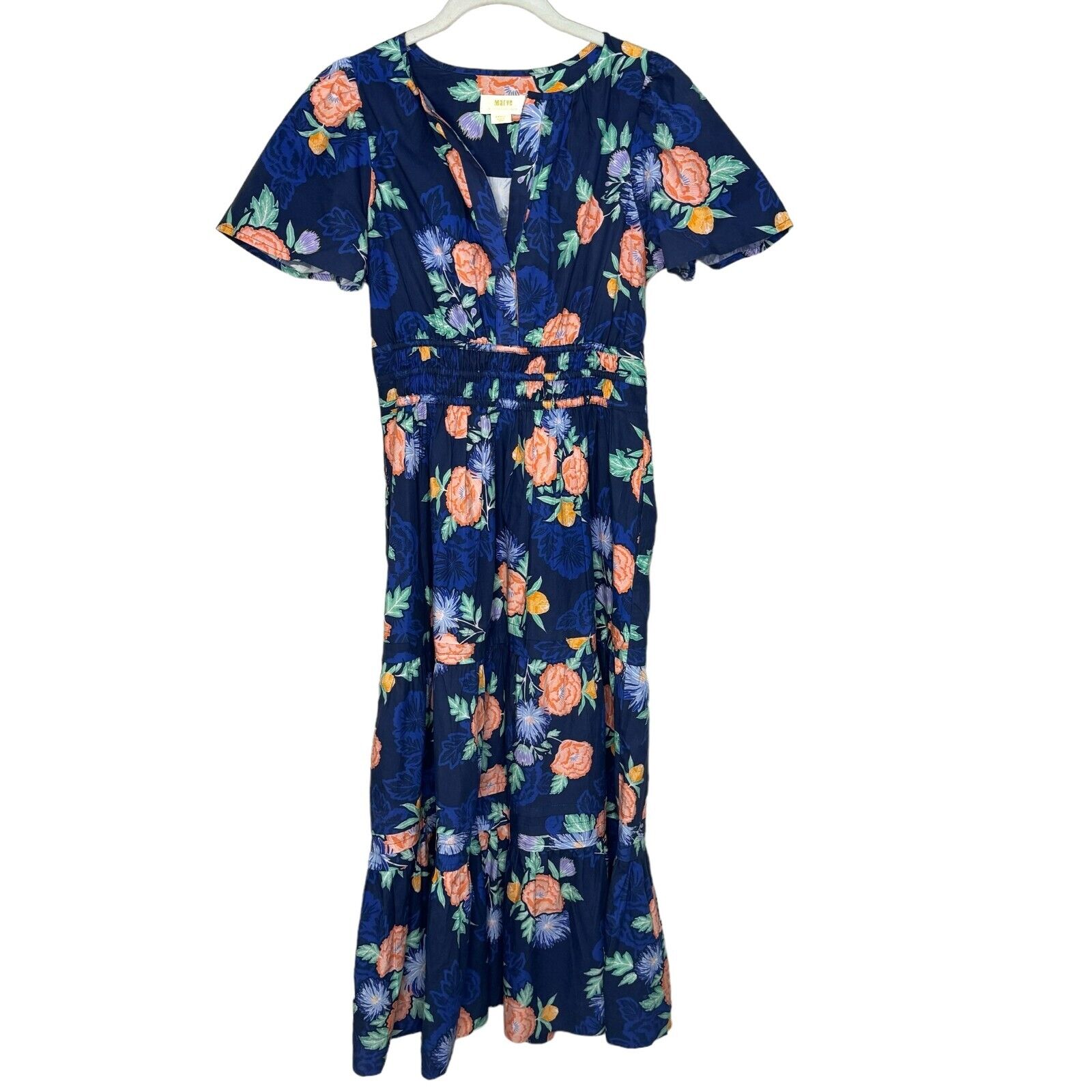 Anthropologie Somerset Cotton Maxi Dress Blue Floral Size Small $168