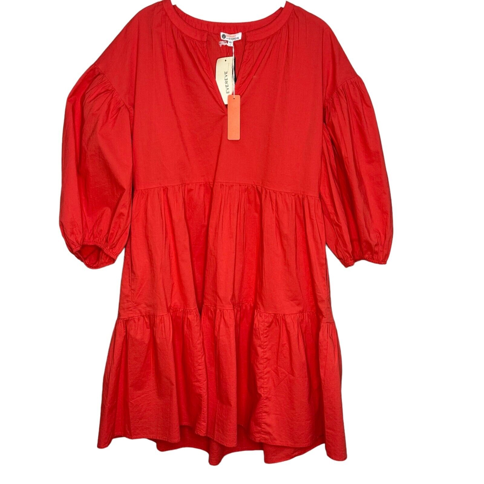 Sundry For Evereve Coral The Anywhere Tiered Dress Size Medium NEW $138