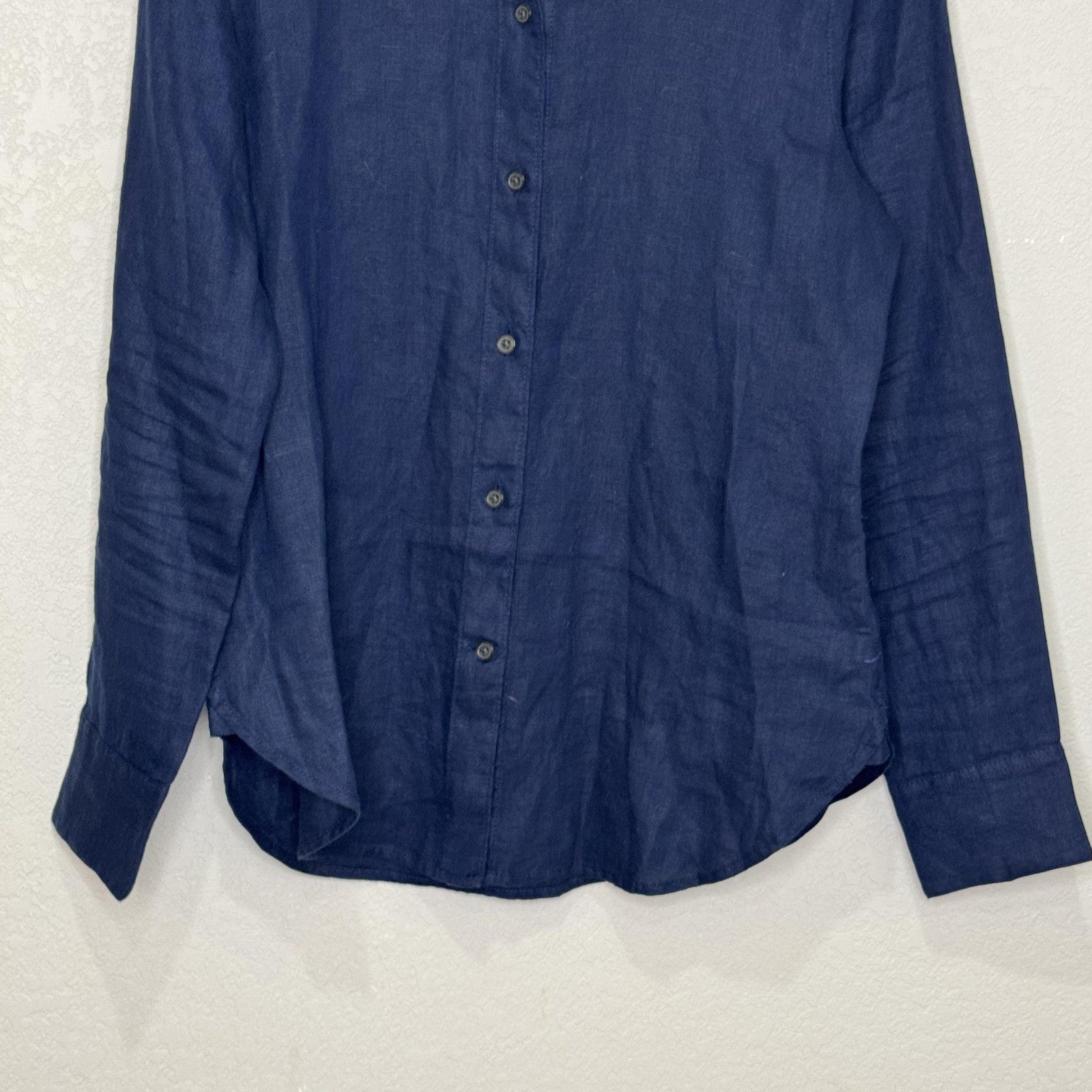 J.Crew Shirt Womens 4 Navy Baird McNutt Irish Linen Slim Button Down Long Sleeve