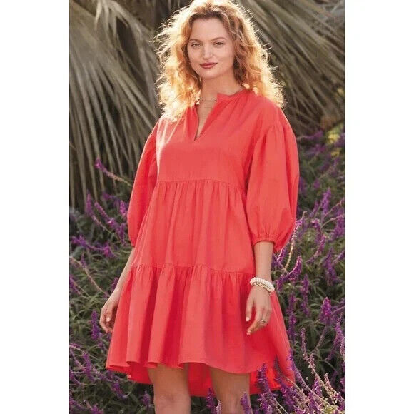 Sundry For Evereve Coral The Anywhere Tiered Dress Size Medium NEW $138