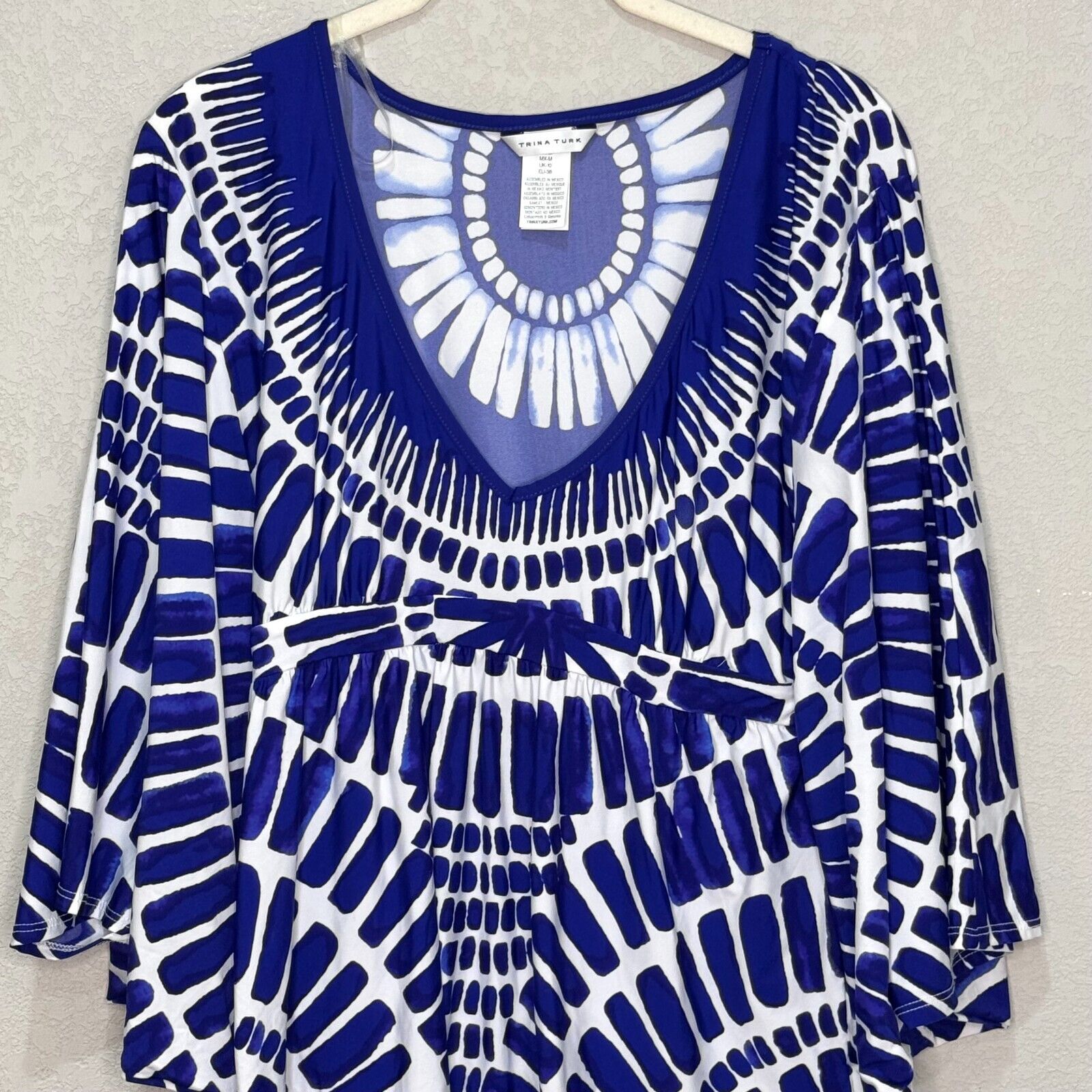 Trina Turk Algiers Tunic Swim Cover Up DressSize Medium Indigo Blue White Ikat