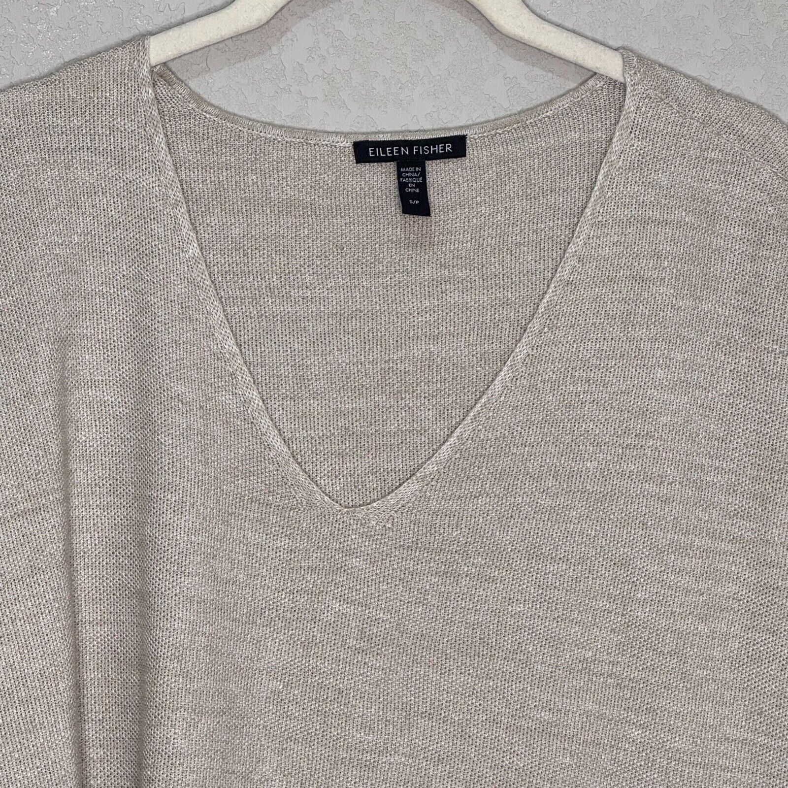 Eileen Fisher Organic Linen Sweater Top Size Small Beige Tan Lightweight