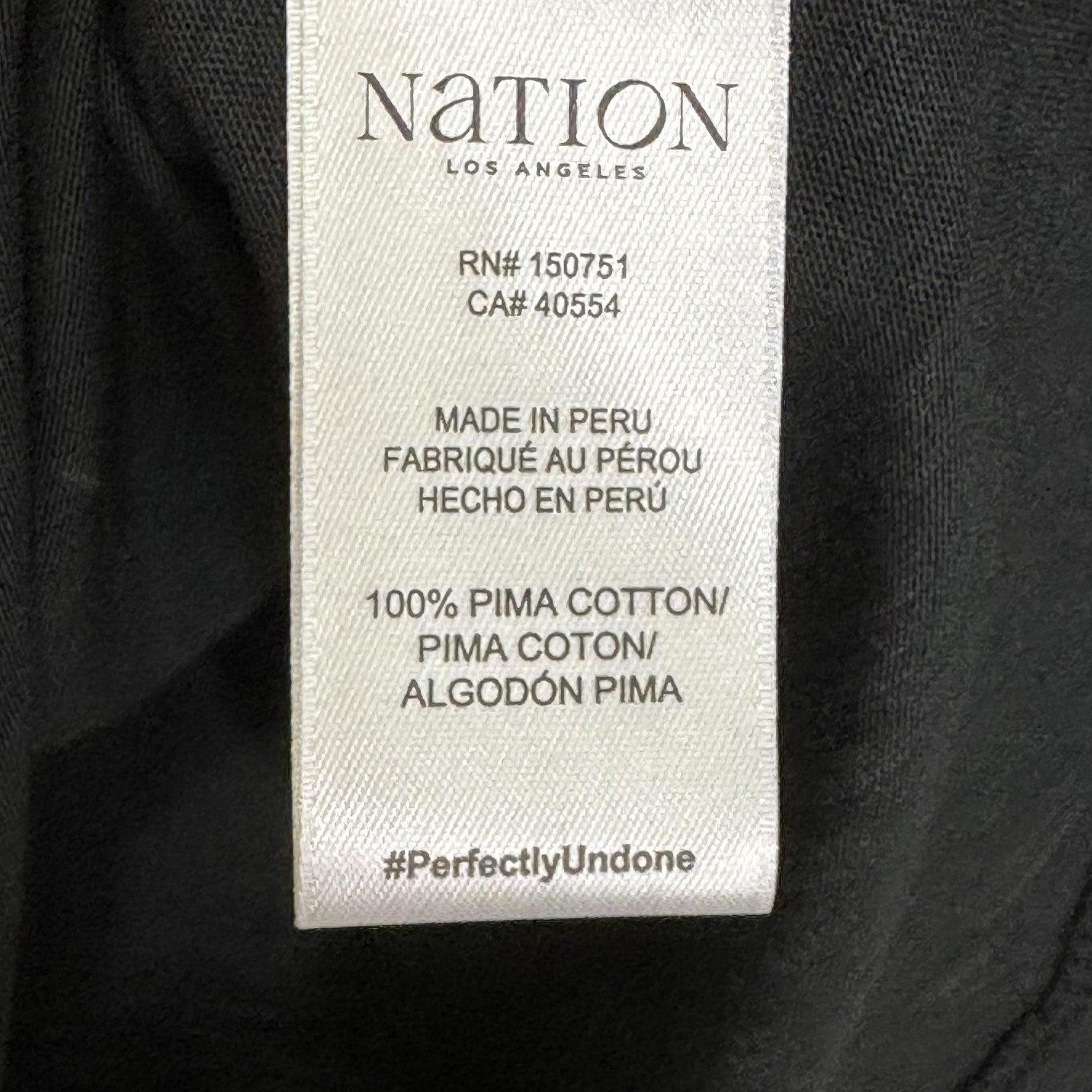 Nation Los Angeles Lian Shirt Small Black Pima Cotton Long Sleeve Notch V Neck