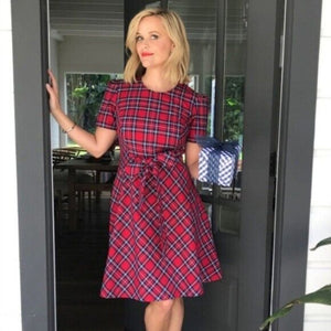 Draper James NEW Red Plaid Angie Check Love Circle Holiday Dress Size 8 $150