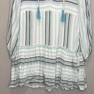 Allison New York Dress Womens Small Blue White Striped Boho Tassel Mini Lined