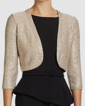 Oscar De La Renta NEW Gold Sequin Bolero Jacket Open Front Size Large $1690