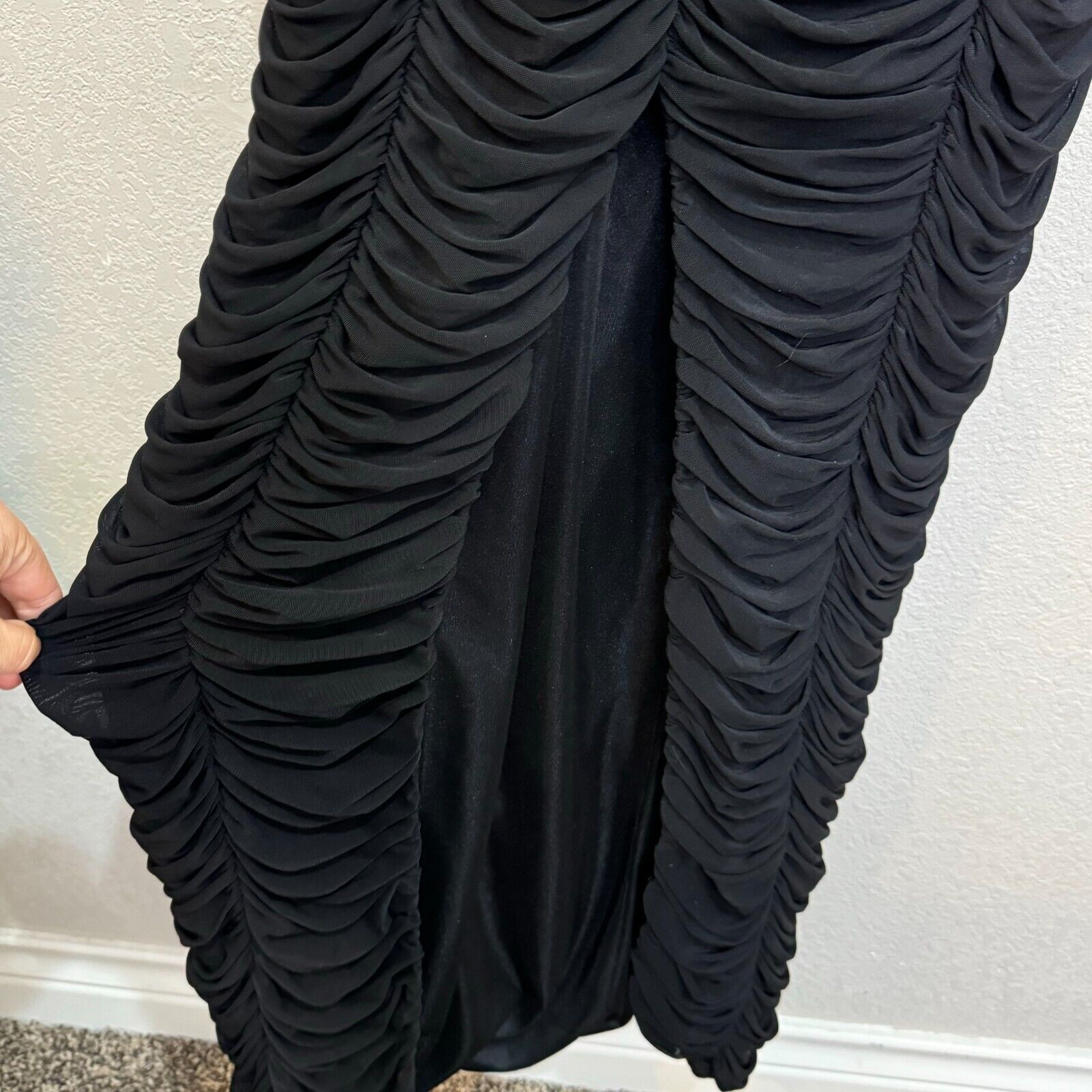 Sue Wong Nocturne Black Long Sleeve Ruched Maxi Dress Gown Size 8