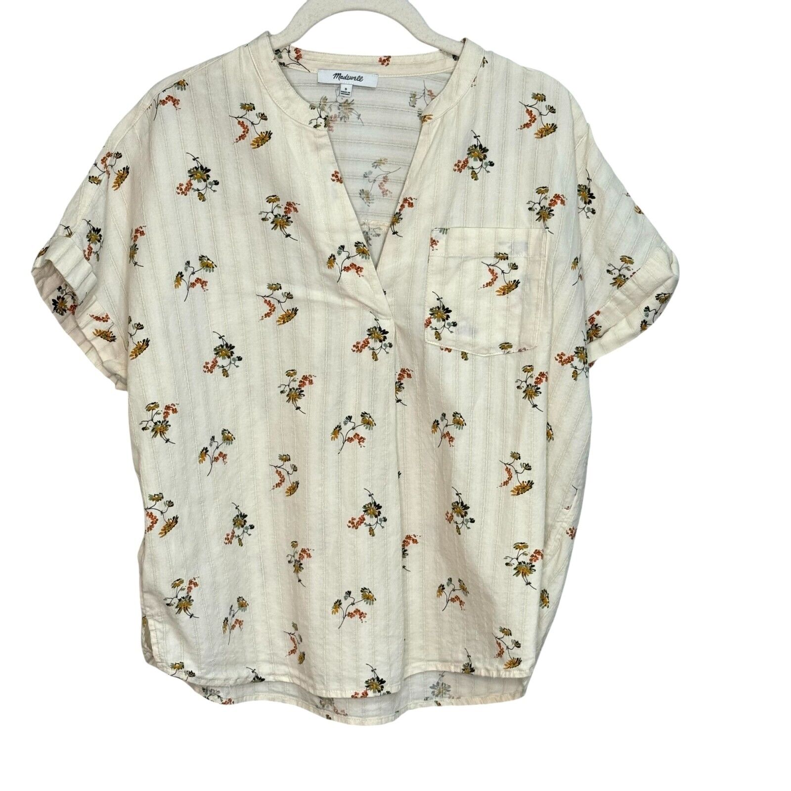 Madewell Marseille Ivory Floral Daisies Bower Popover Shirt Blouse Size Small