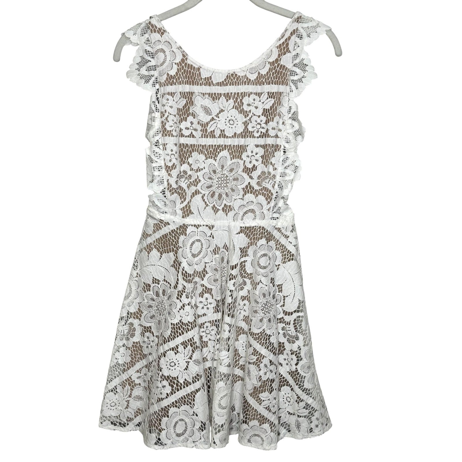 For Love & Lemons Dress Womens XS White Floral Lace Fit & Flare Open Back Mini