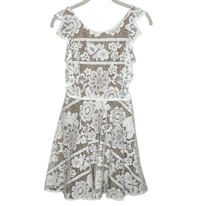 For Love & Lemons Dress Womens XS White Floral Lace Fit & Flare Open Back Mini