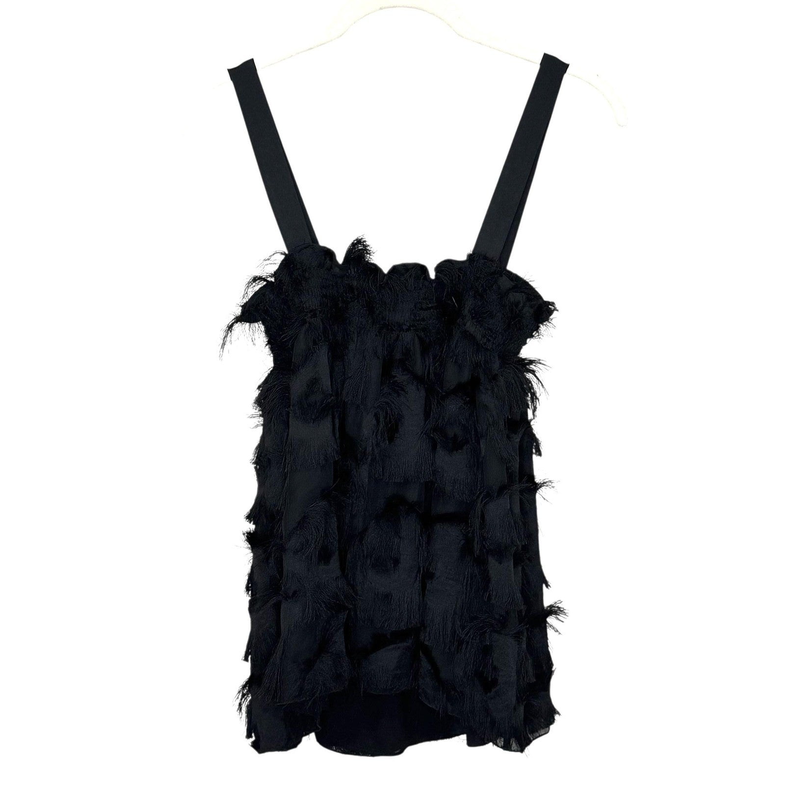 Waverly Grey Tank Top Womens Medium Black Smocked Fringe Anthropologie Made USA