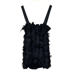 Waverly Grey Tank Top Womens Medium Black Smocked Fringe Anthropologie Made USA