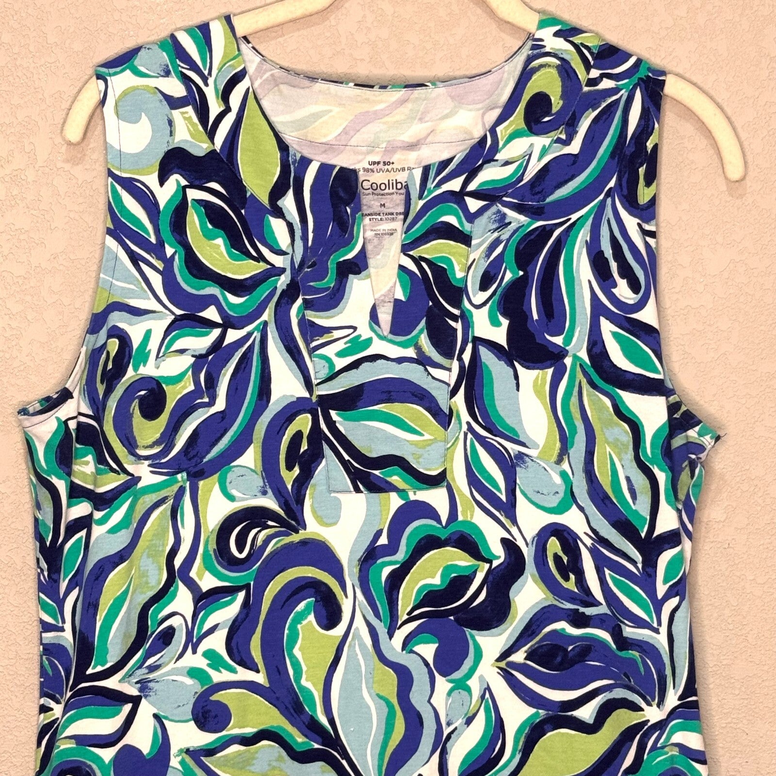 Coolibar Dress Size Medium Oceanside Sleeveless Tank UPF 50 Blue Print