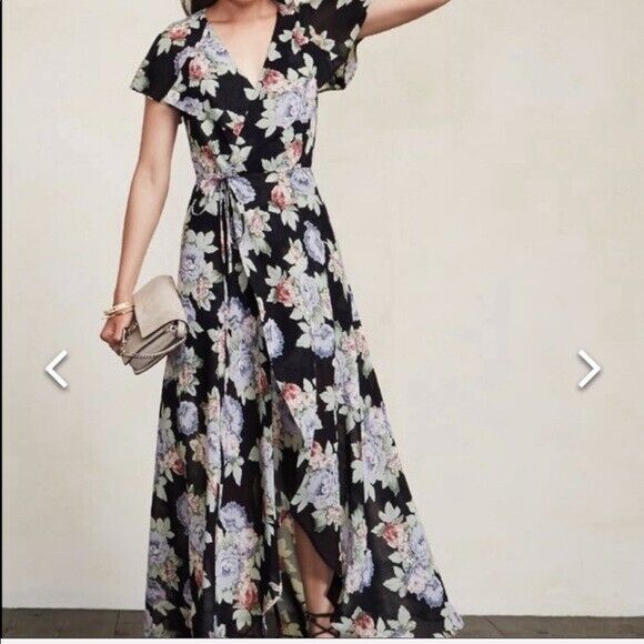 Reformation Maxi Wrap Dress Size XS NEW Harwood Black Floral $258