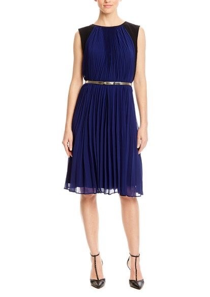 Escada Dress Womens 40 Blue Black Pleated Midi Sleeveless A-Line Elegant Formal