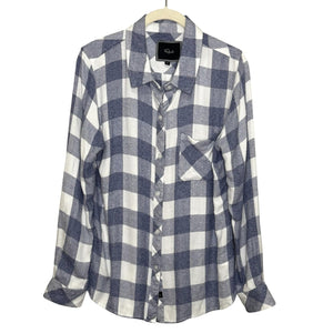 Rails Shirt Womens Medium Blue White Buffalo Plaid Button Up Long Sleeve Rayon