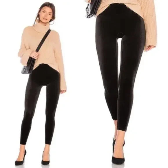 Spanx Leggings Womens Large Black Velvet High Rise Shapewear Stretch Pants 2070