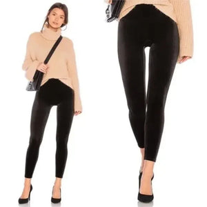 Spanx Leggings Womens Large Black Velvet High Rise Shapewear Stretch Pants 2070