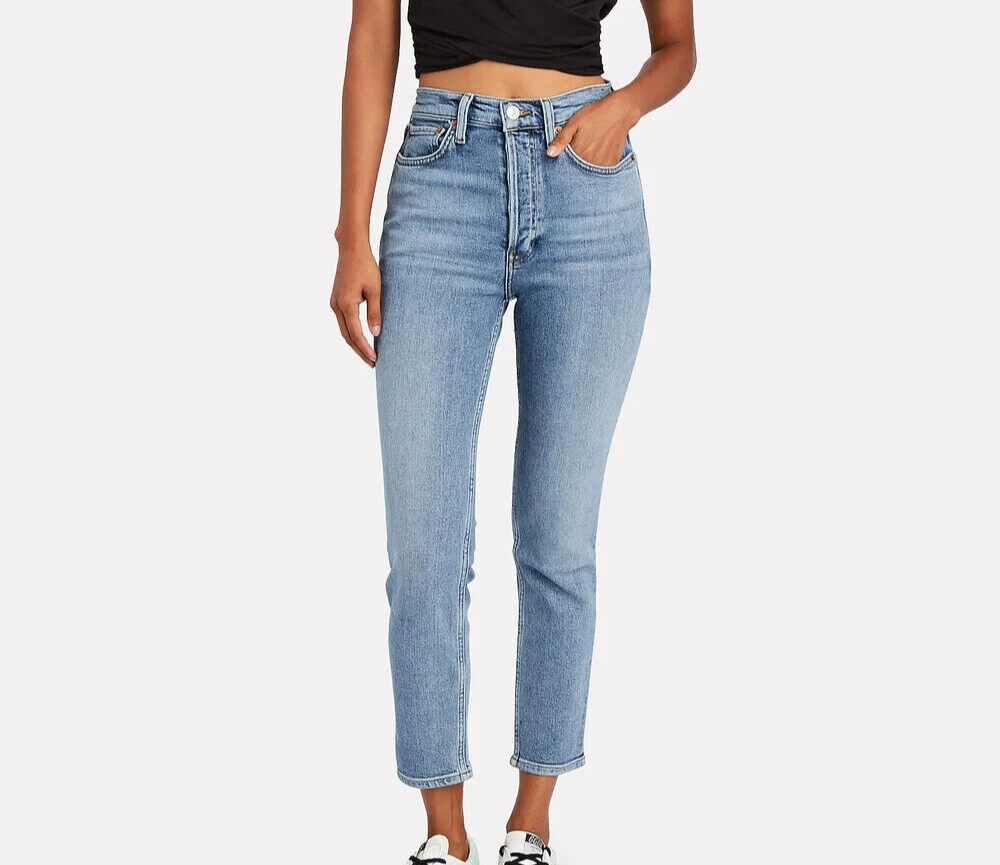 RE/DONE Jeans Size 30 NEW 90s High Rise Ankle Cropped Blue $265