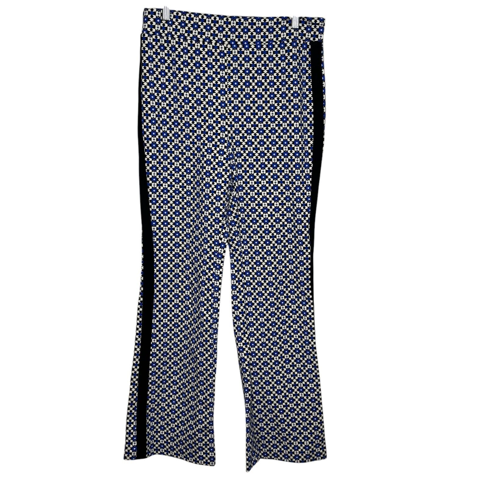 Anthropologie Maeve Ponte Flair Pants Size Medium Blue Black White Geometric