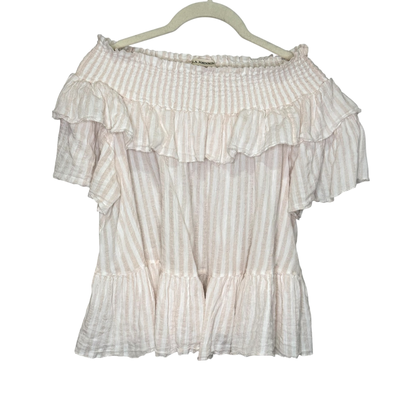 Ulla Johnson Top Size 4 Pink White Striped Smocked Off Shoulder