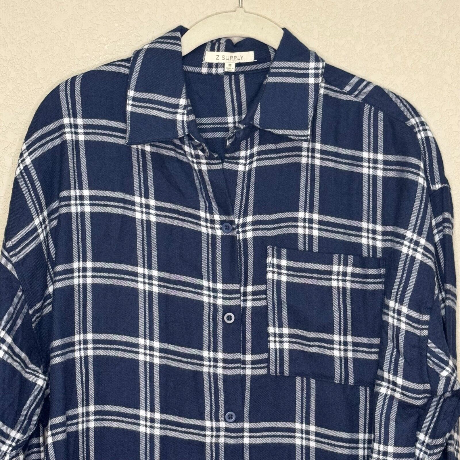 Z Supply Shirt Size Medium Clio Blue Plaid Flannel Button Up