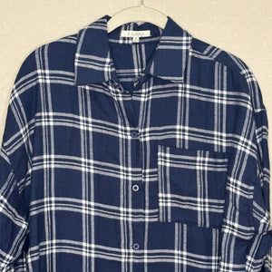 Z Supply Shirt Size Medium Clio Blue Plaid Flannel Button Up