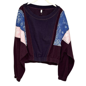 Free People Movement Top Size XS Maroon Explorer Patchwork