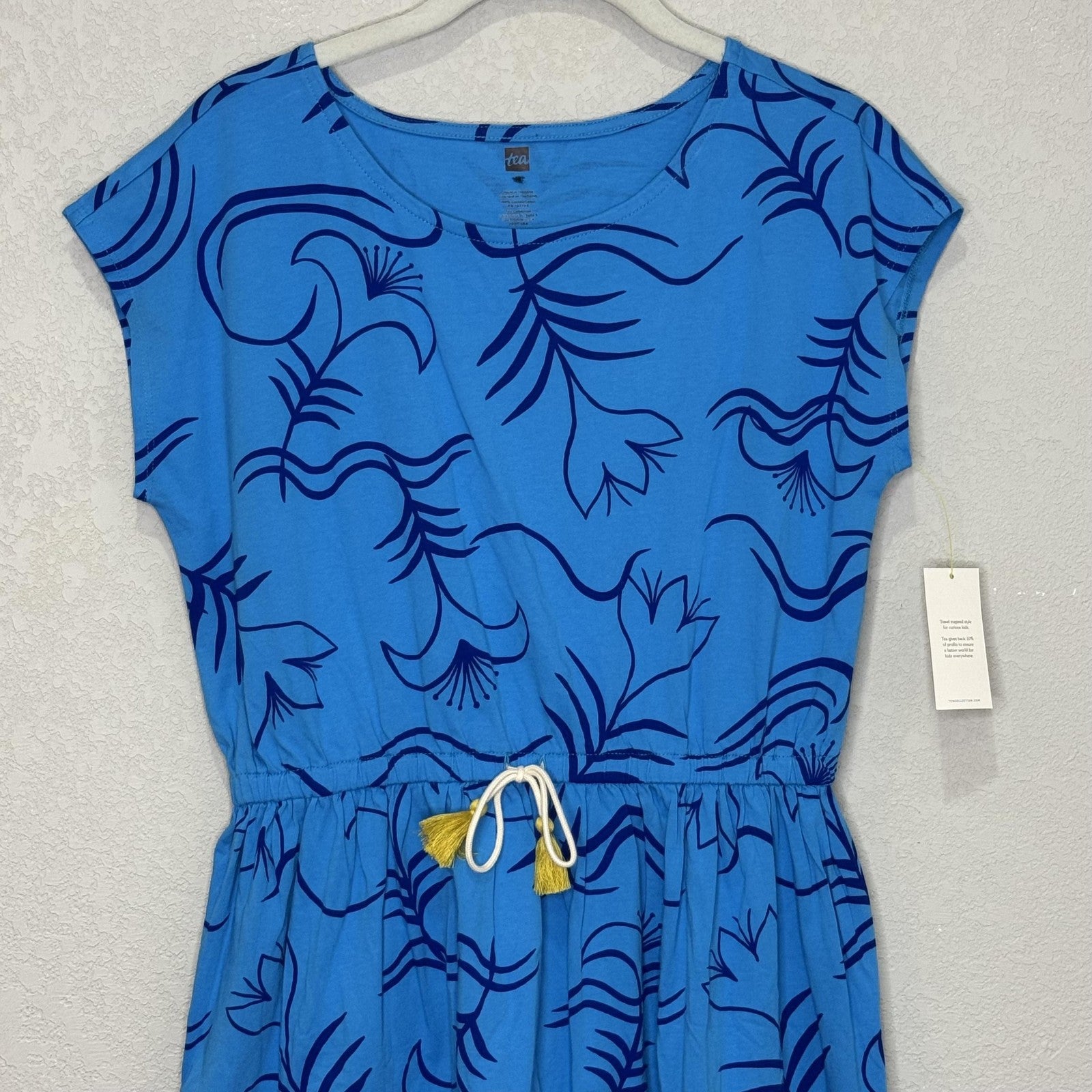 Tea Collection Dress Womens Medium Blue Pottery Floral High Low Mommy & Me