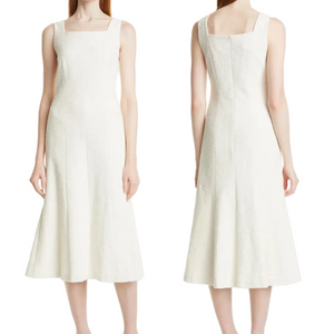 Hugo Boss Ivory Tweed Deyala Square Neck Sleeveless Midi Dress Size 6 $445