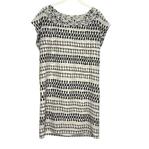 Club Monaco Dress Small Black White Silk Crochet Neckline Patterned Y2K