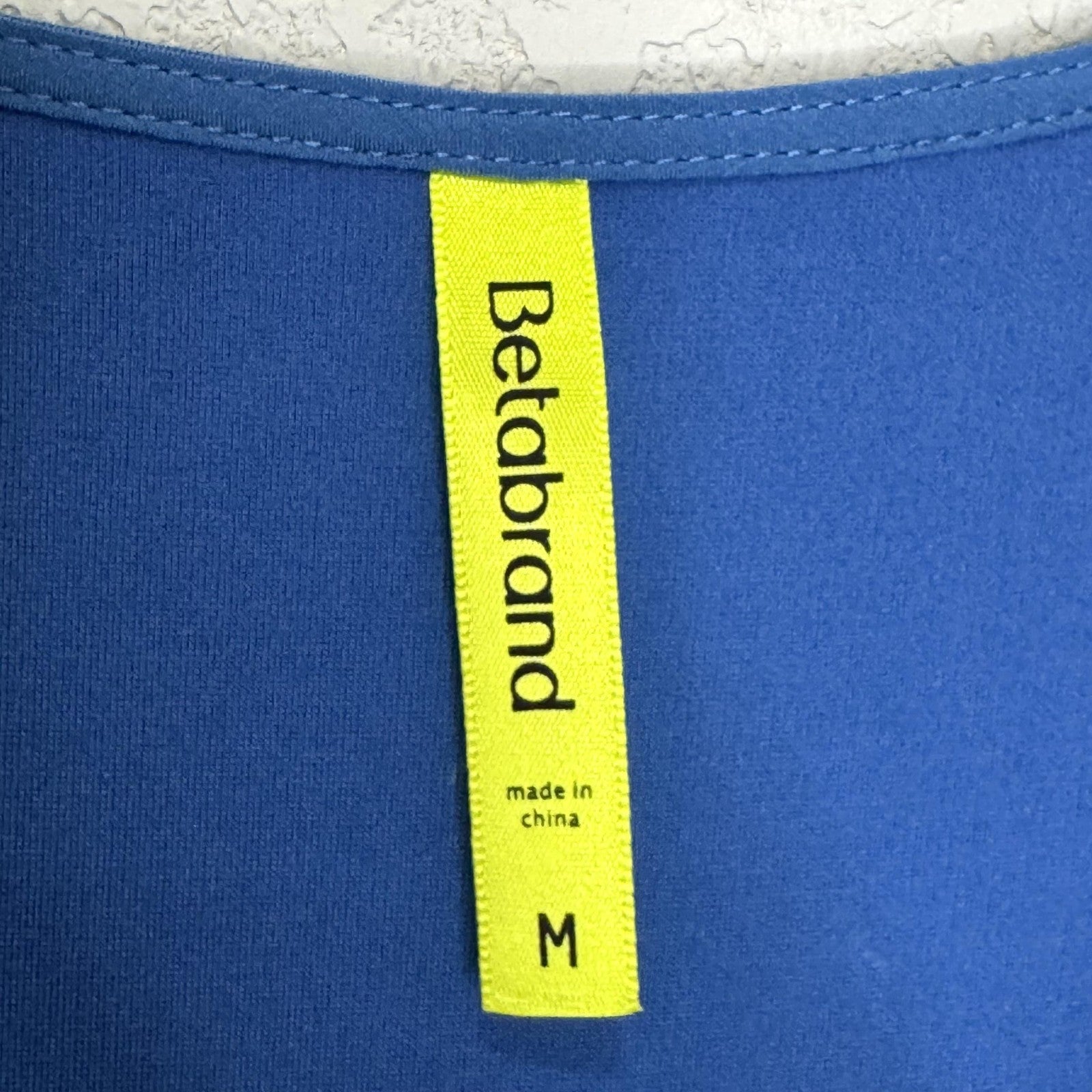 Betabrand Round-Trip Dress Medium Blue 3/4 Sleeve Faux Wrap Fit Flare Comfy Work