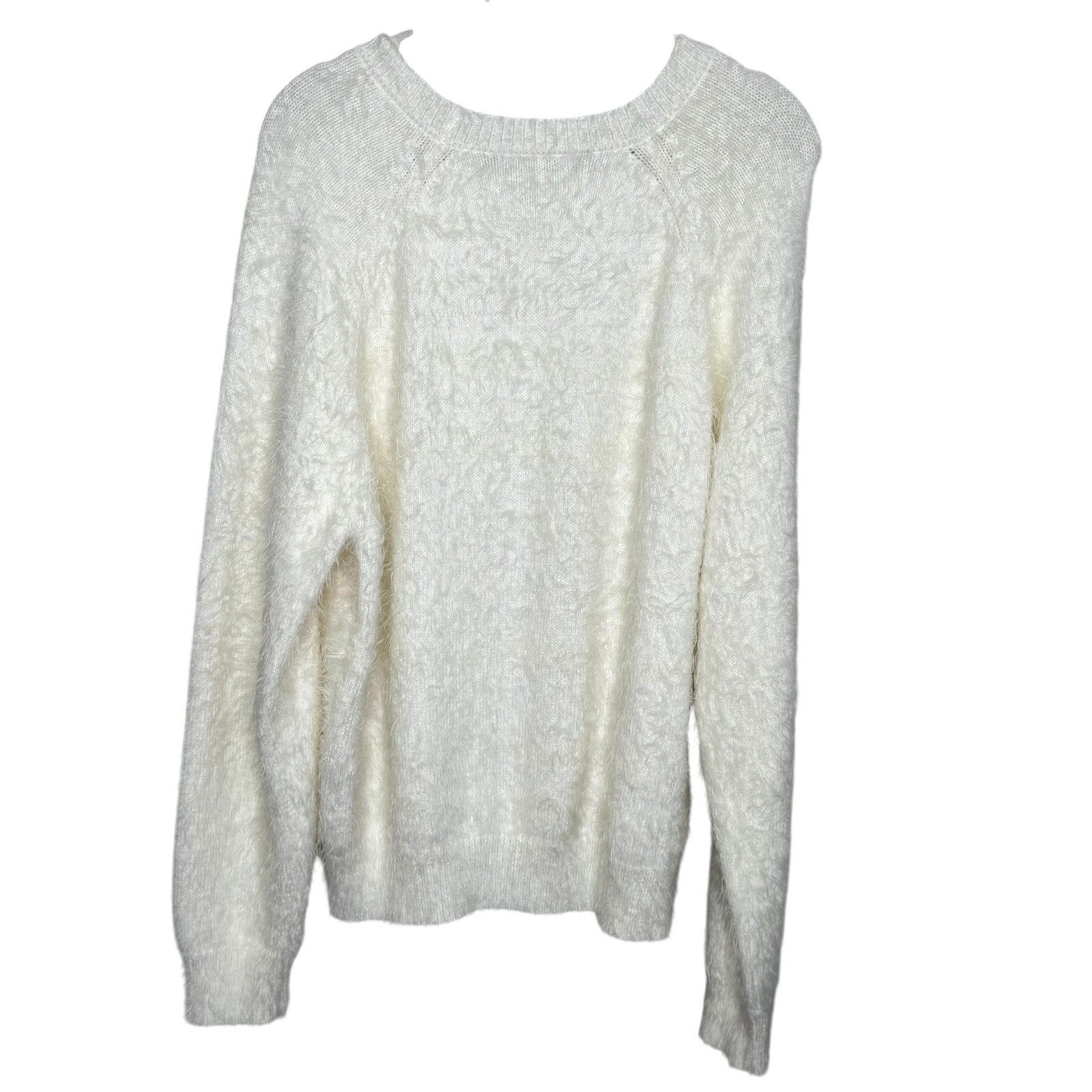 Z Supply Sweater Womens Small White Fuzzy Textured Pullover Crewneck Soft Cozy