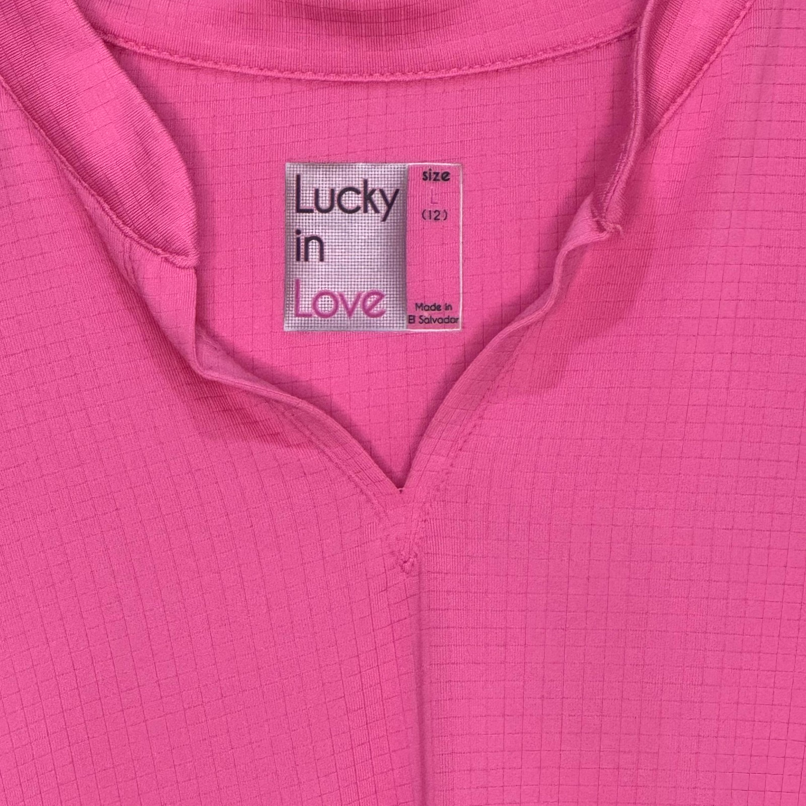 Lucky in Love Shirt Womens Large Pink Short Sleeve Ruched Pullover Tennis Top