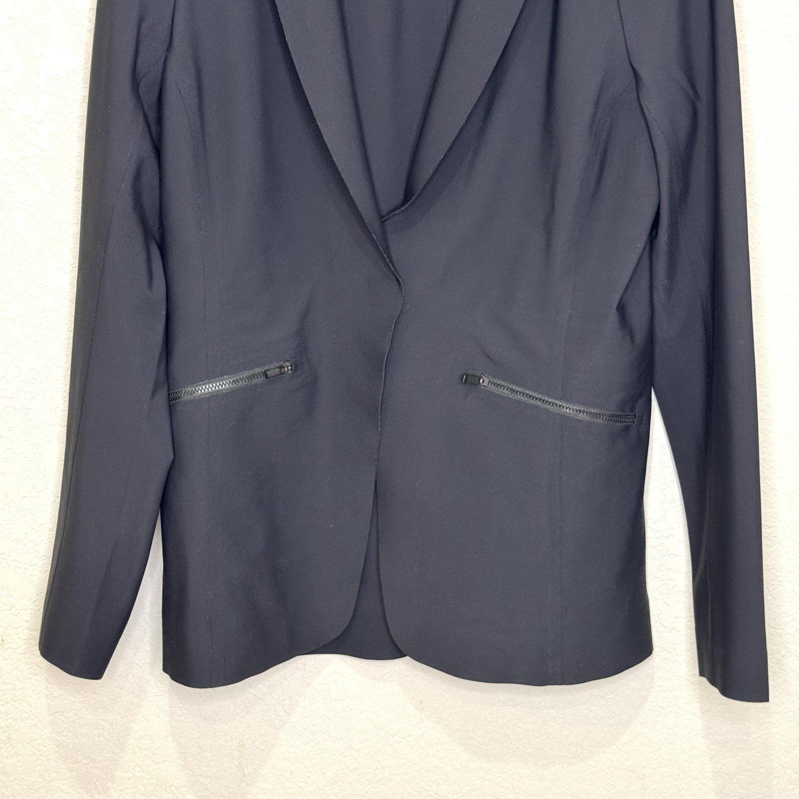 Athleta Blazer Womens 10 Black Performance Stretch Open Front Zip Pockets