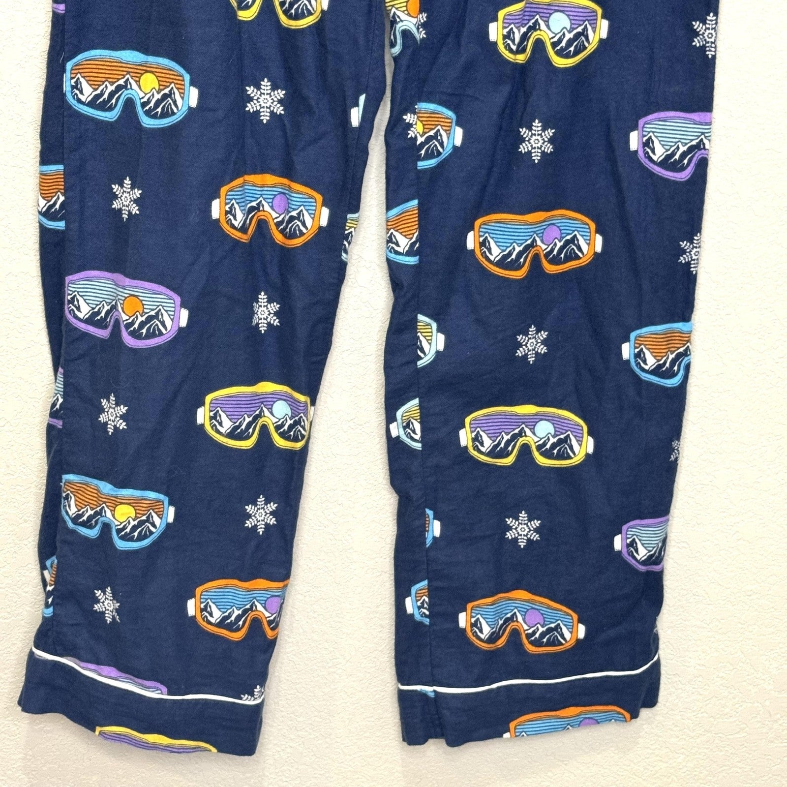 PJ Salvage Pajama Set Womens Small Blue Ski Goggle Print Flannel Top Pants Cozy